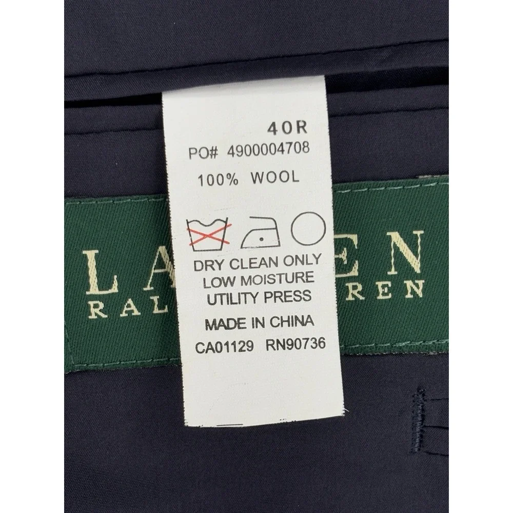 Lauren‎ Ralph Lauren Wool Blazer 40R Navy Gold Button Sport Coat Woolmark